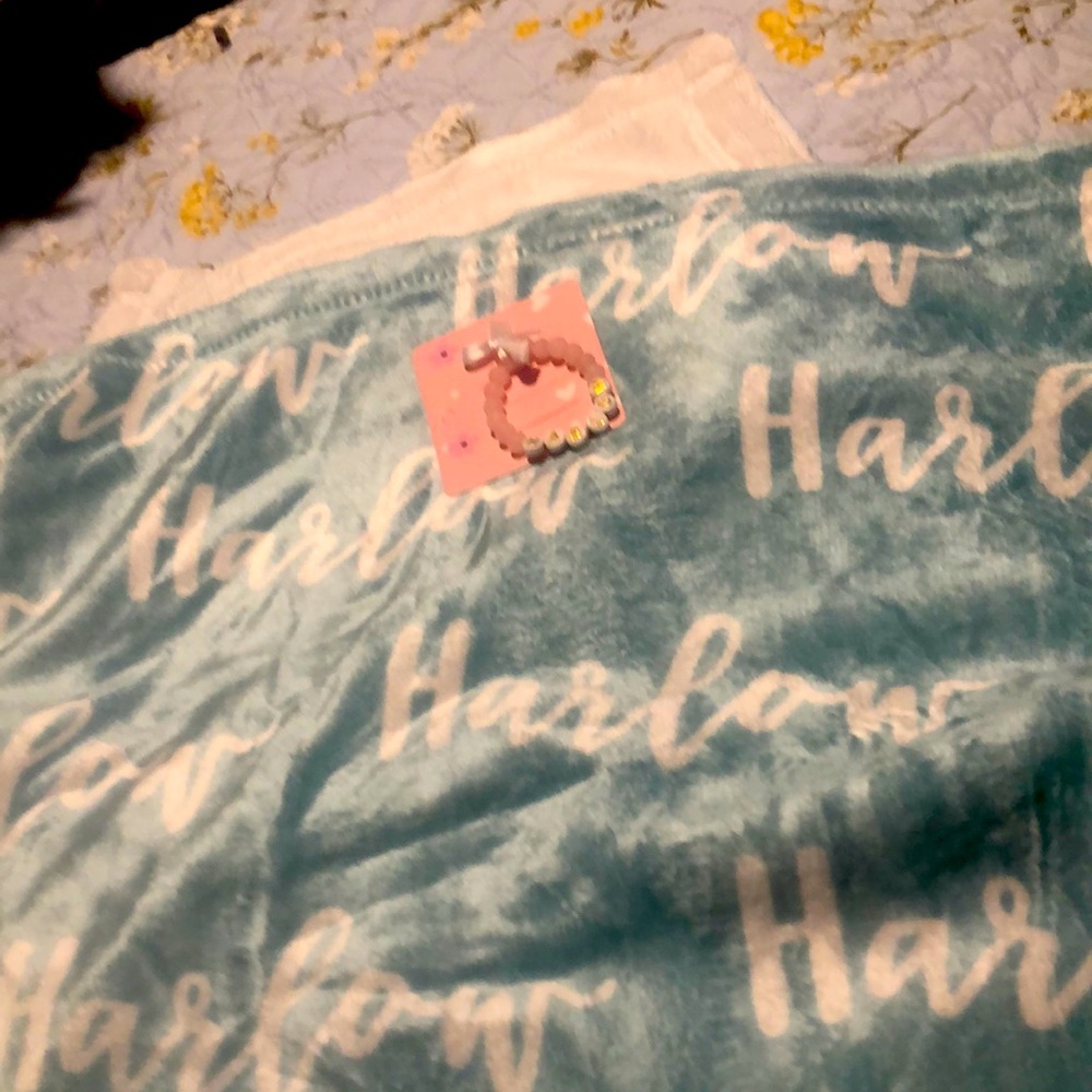 Beautiful personalized baby girl blanket and bracelet HARLOW
